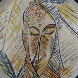 Ceramic plate 1960 female face monogram CD