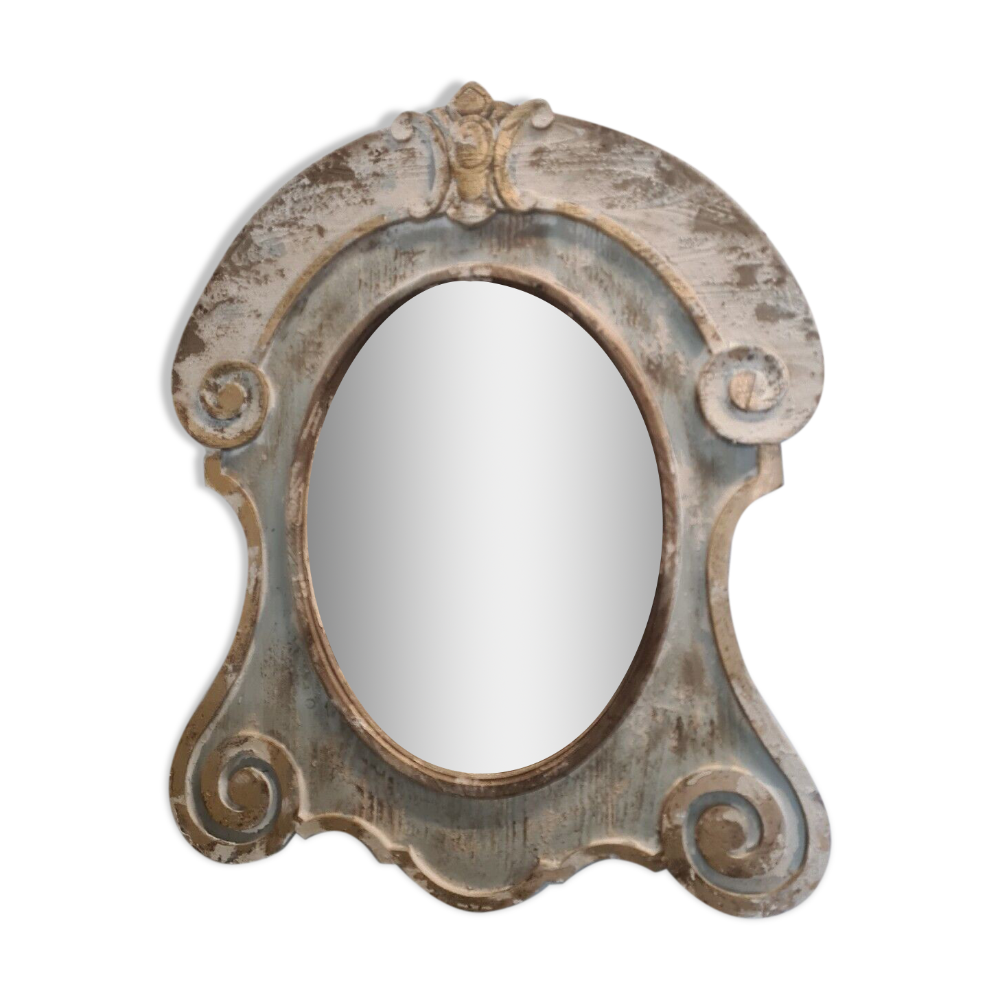 Miroir oeil de boeuf en bois patiné