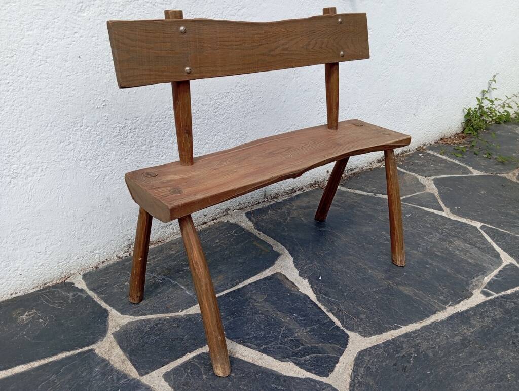 Small brutalist children's bench in elm and oak