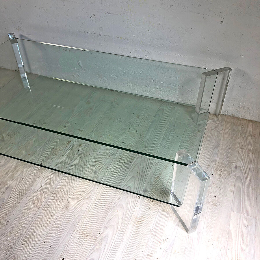 70's vintage glass and Plexiglas coffee table