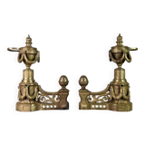 Paire De Chenets De Style Louis XVI En Bronze Doré, XIXème Siècle