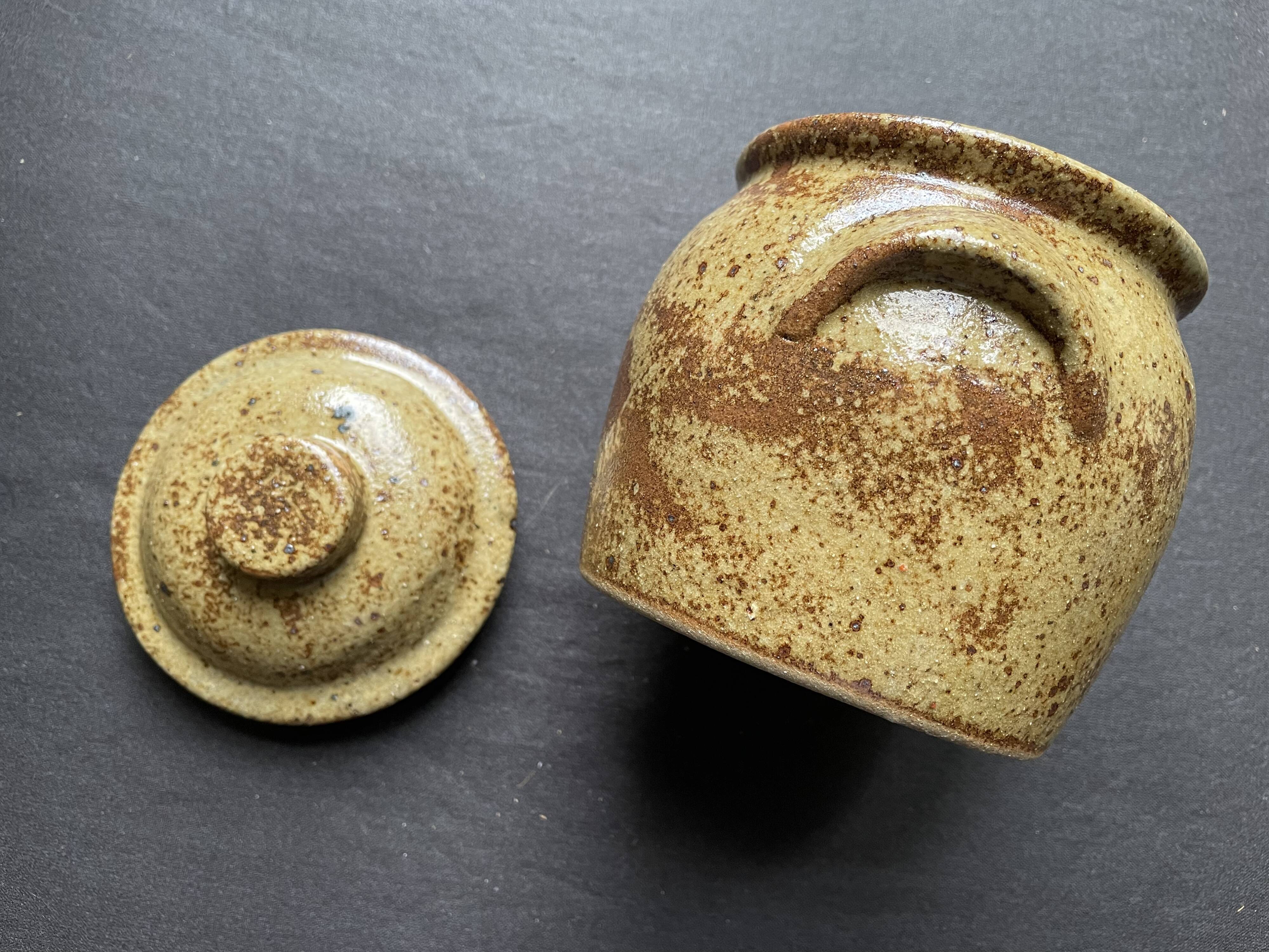 Vintage pyrite stoneware lid pot