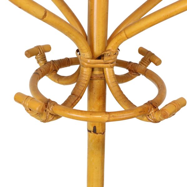 Rare grand porte-manteau sur pied en rotin et laiton style bohème 185 cm