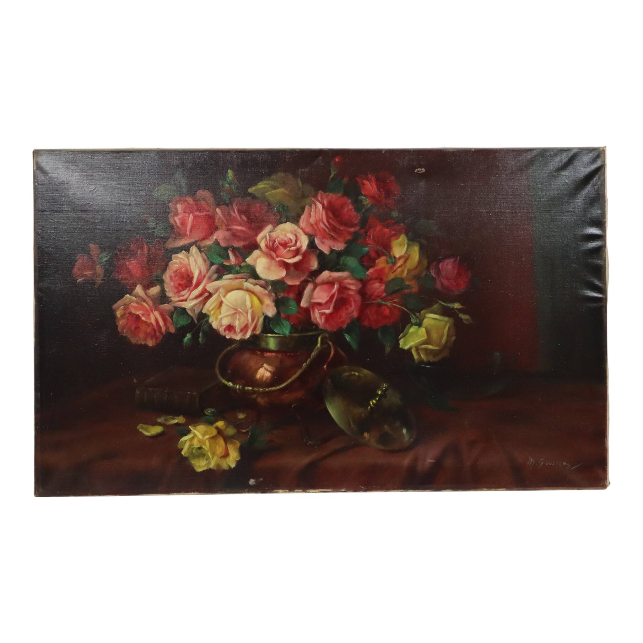 Large Flower Painting Still Life Roses Oil on Canvas 100x60cm
