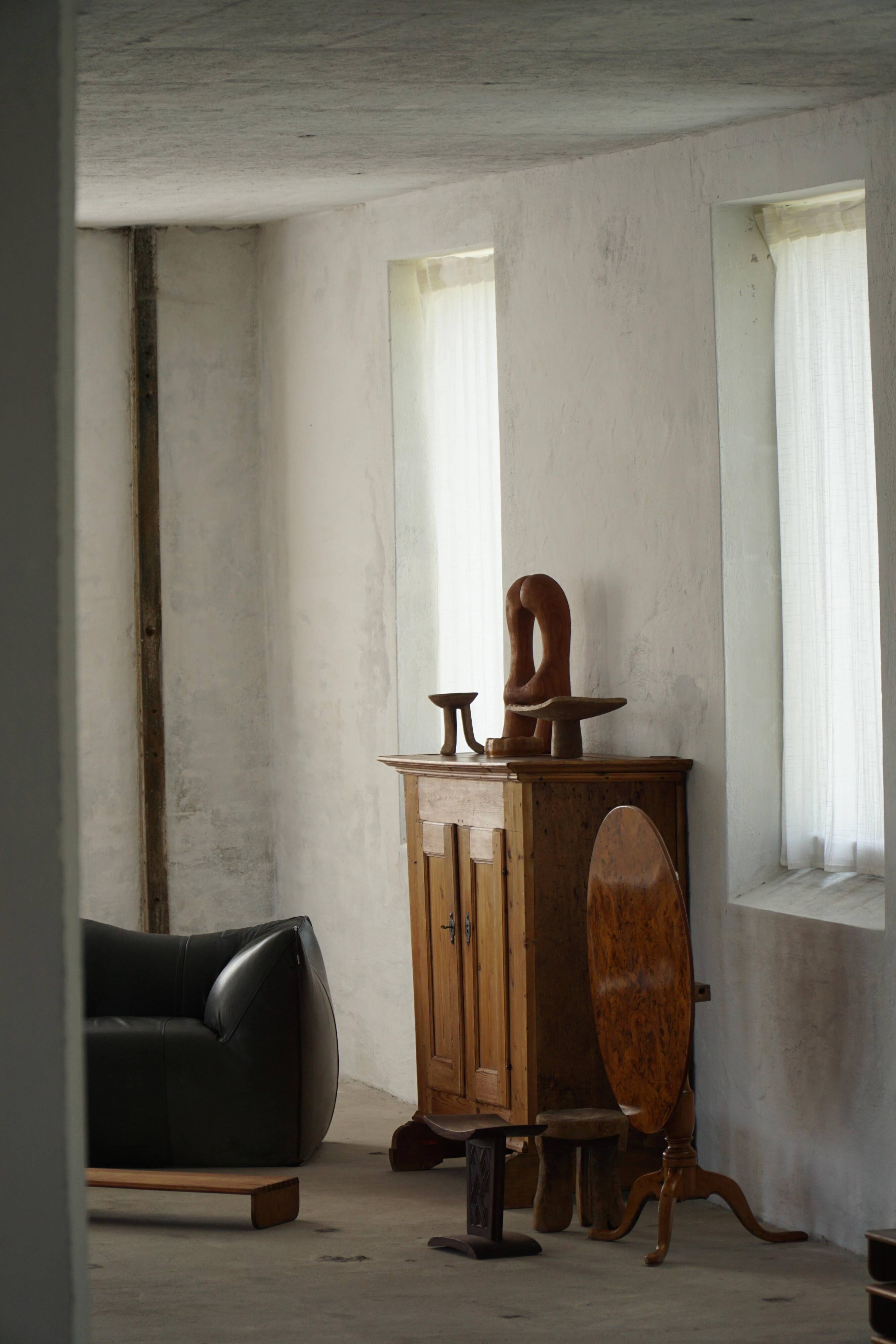 Antique Danish pine wardrobe with panelled doors, Wabi Sabi, late 18th century.