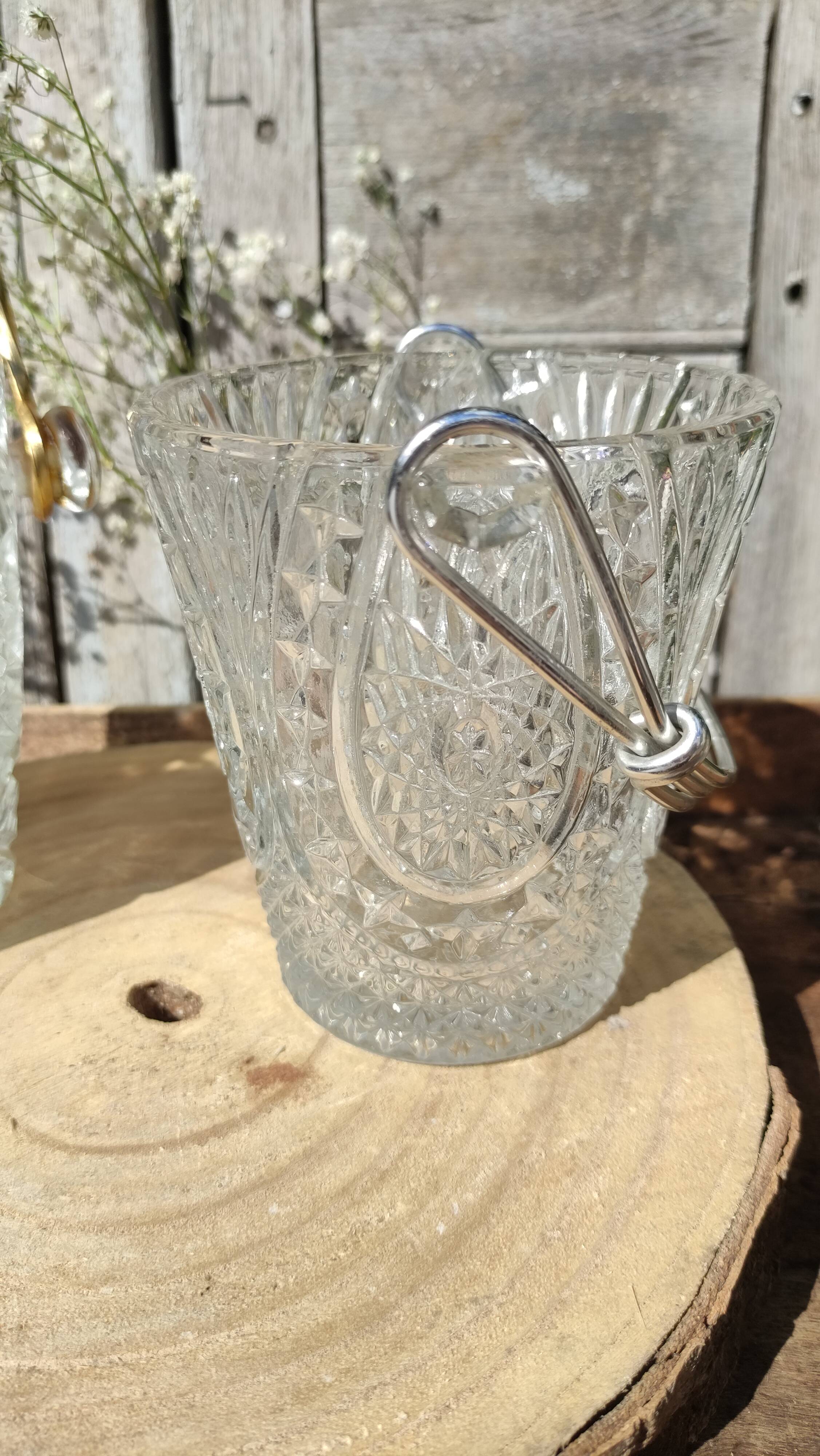 Vintage glass ice buckets or ice cubes made of thick glass