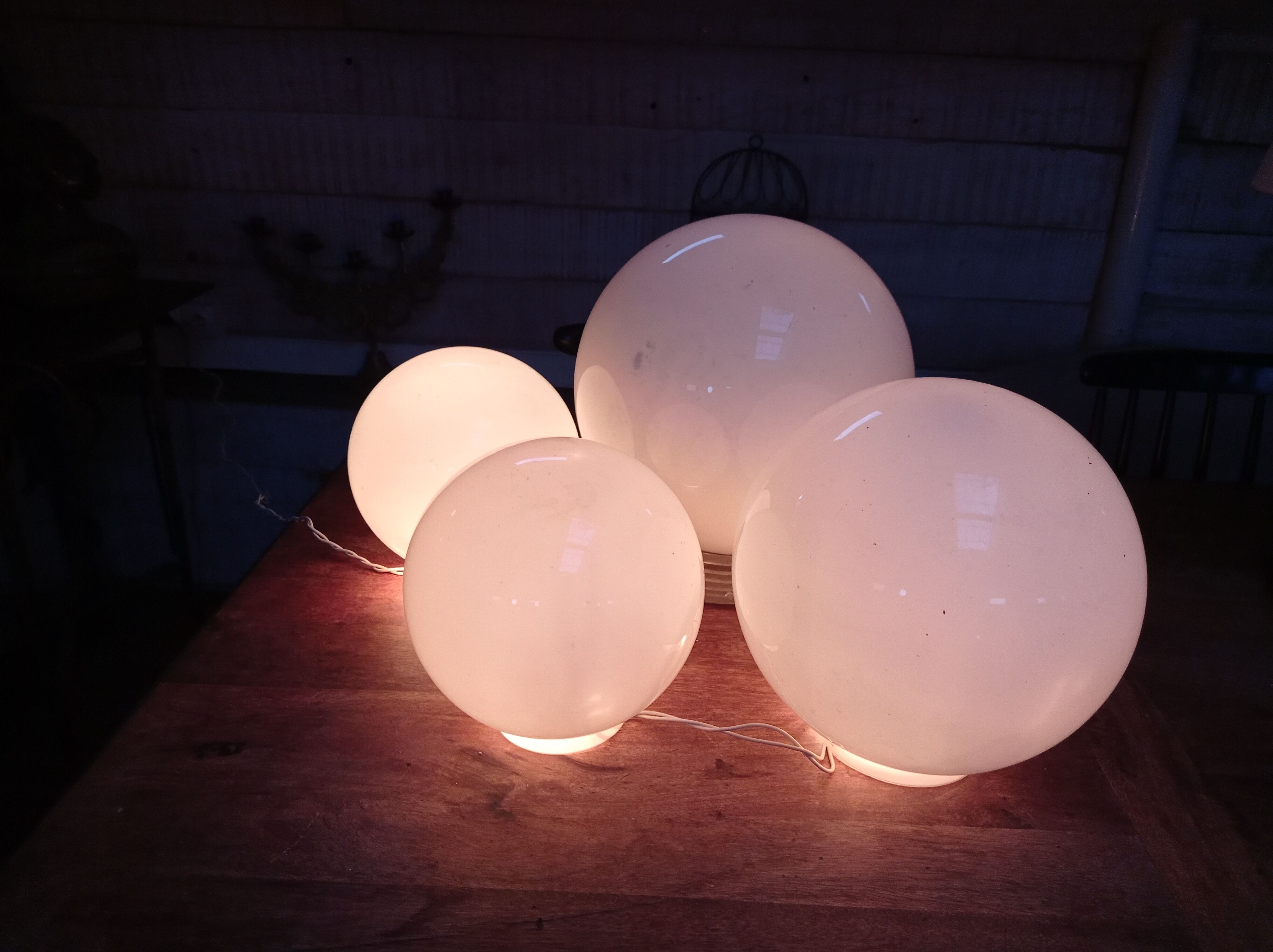 White glass globes and light string