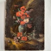 Miniature still life, oil painting signed from the 19th century, French school.