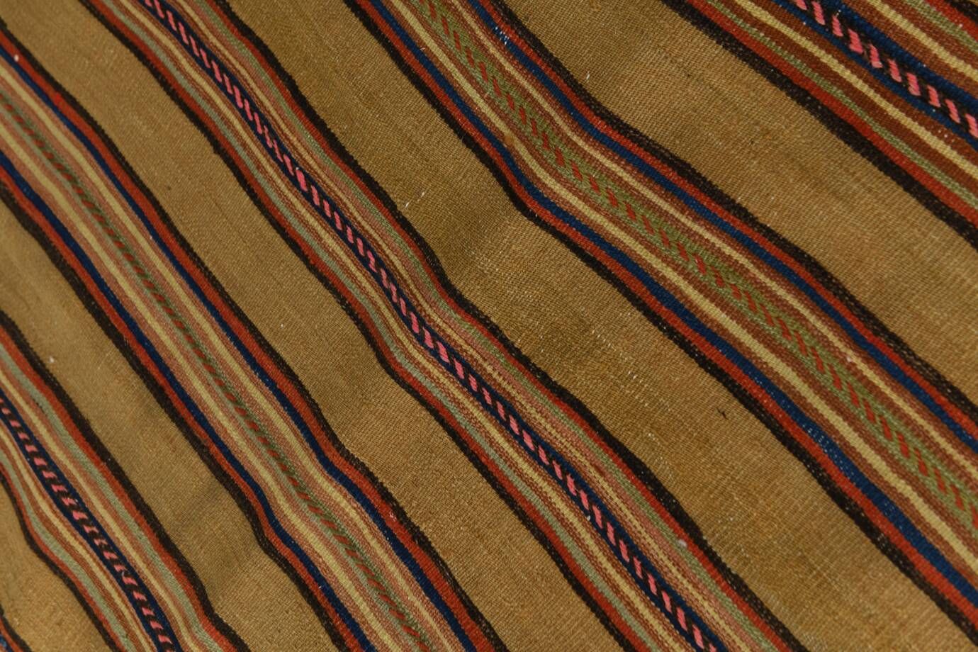 4x7 Bronze & Red Striped Handmade Vintage Kilim Rug, 130x218Cm