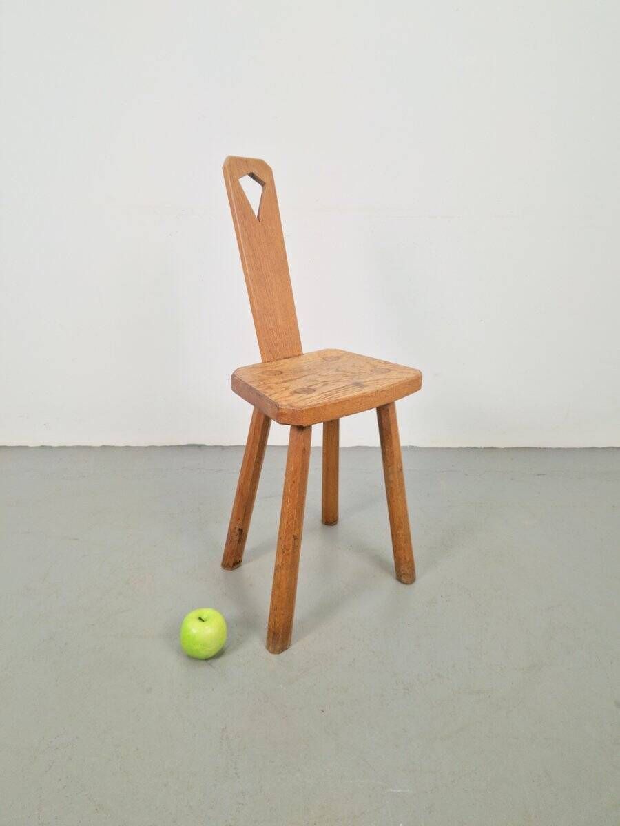 Dutch Brutalist Oak Plant Table or Stool, 1950s