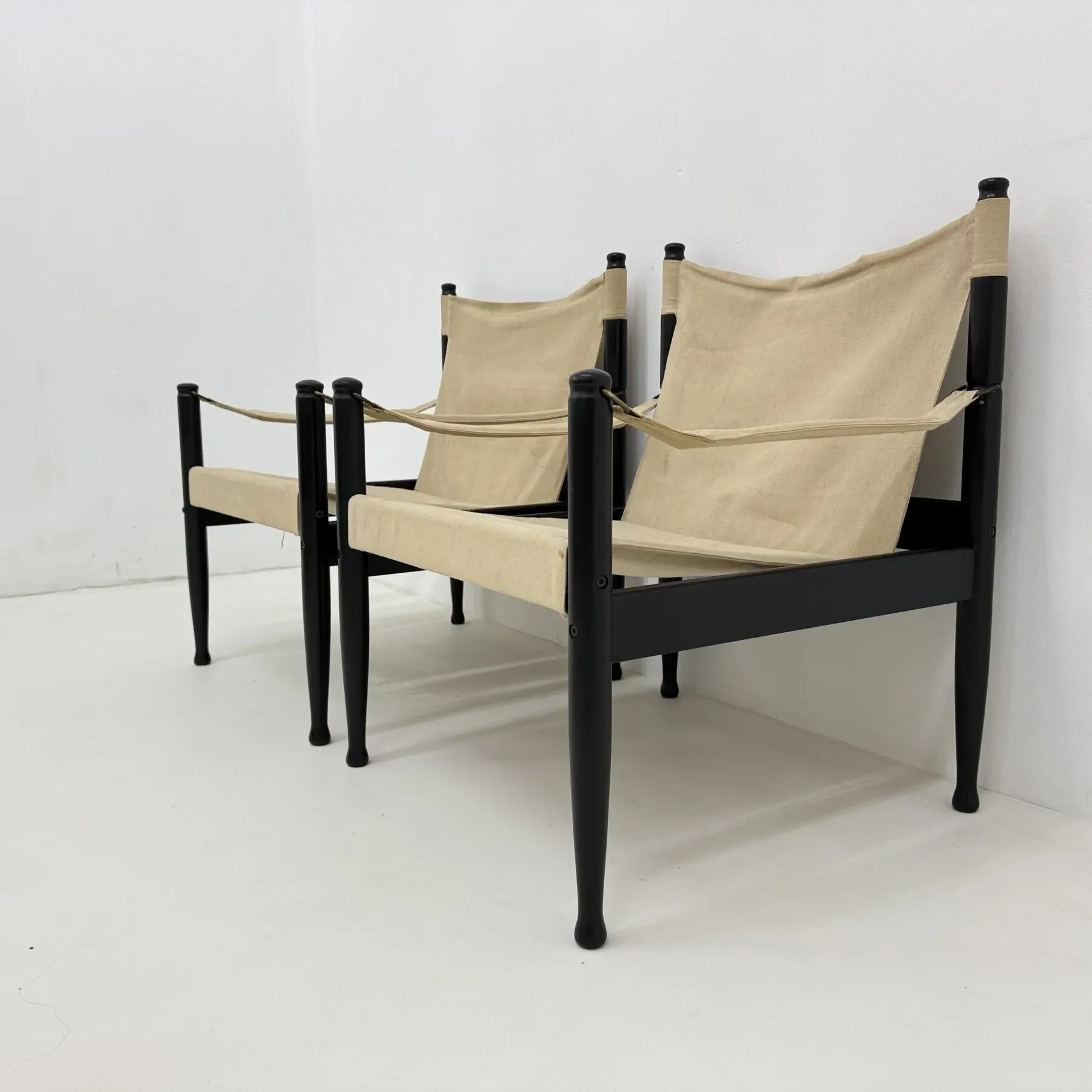 Set of mid-century Danish safari chairs by Erik Wørts for Niels Eilersen, 1960s
