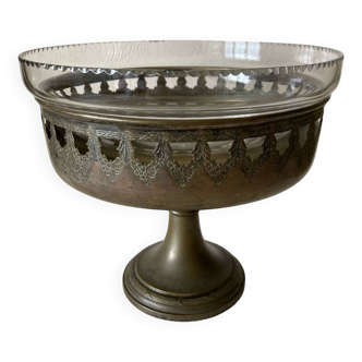 Antique crystal fruit bowl on a brass pedestal