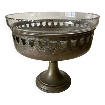 Antique crystal fruit bowl on a brass pedestal