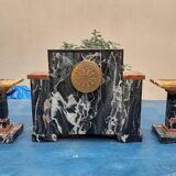 Marble and bronze pendulum with two cassolettes
