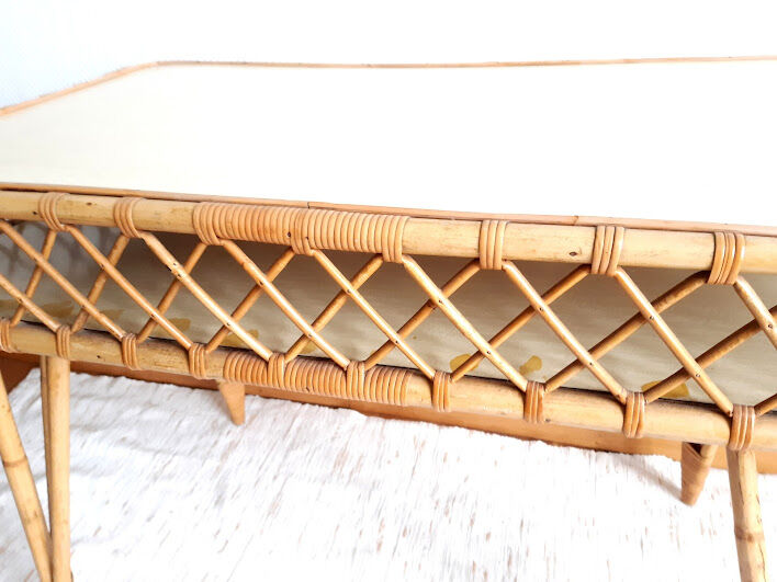 Rattan desk and chair with braces 1960