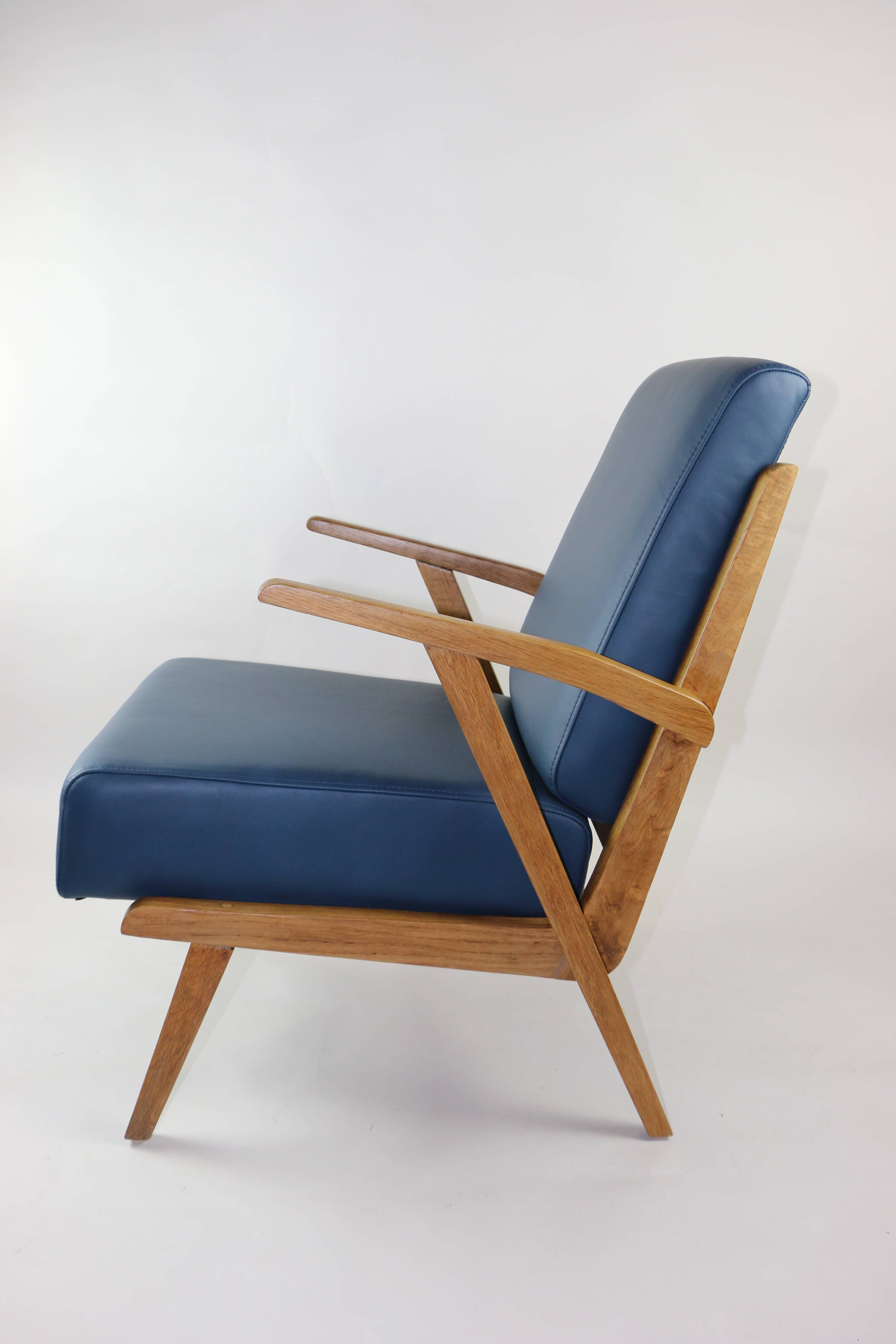 Fauteuil en cuir bleu des années 1970
