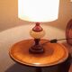 Table lamp foot turned wood and alabaster, round ecru lampshade, 50s
