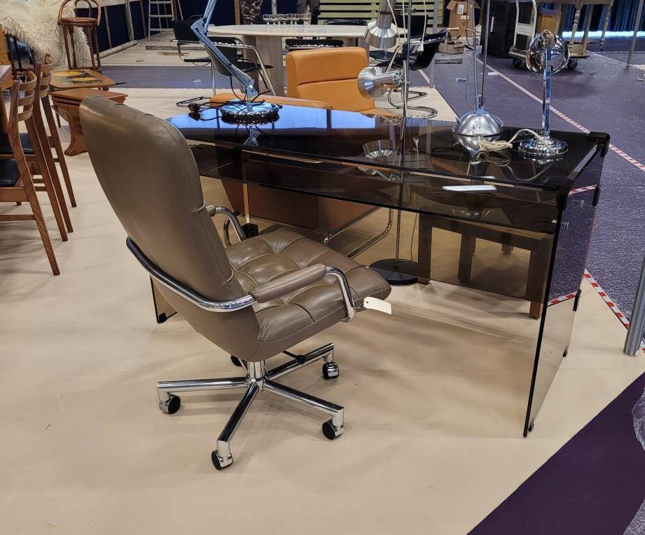 Smoked glass and metal desk, 1970s.