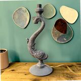 Sculptural metal lamp base – Stylised fish, 1950s