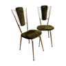 Pair of retro faux fur green and gilded metal chairs