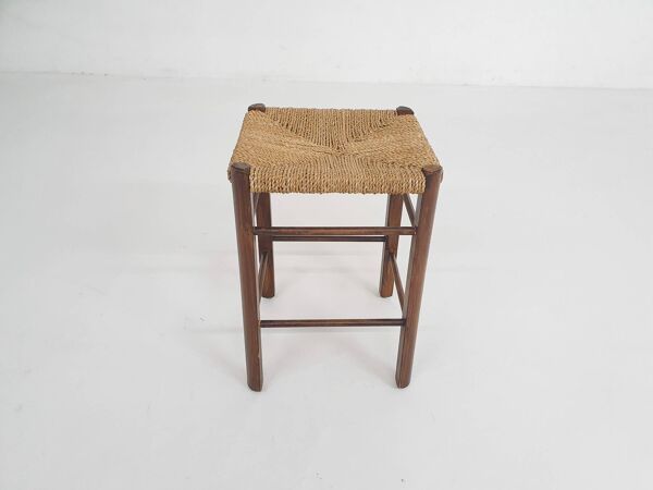 Petit tabouret de bar en rotin, Pays-Bas années 1950.