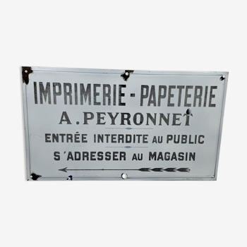 Printing stationery PEYRONNET SAINT ETIENNE 1900 enamelled plate