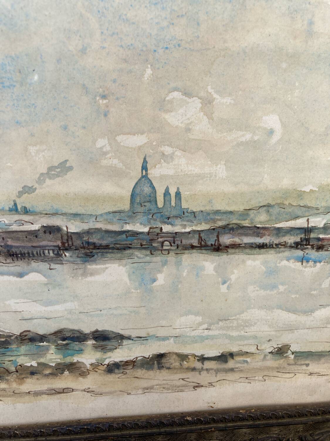 Watercolor old shore golden frame