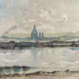 Watercolor old shore golden frame