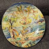 Assiette antique peinte à froid Cupino fin 19e siècle Italie majolique