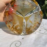 Magnificent Vintage Bohemian Ashtray in Cut Crystal of Yellow Orange