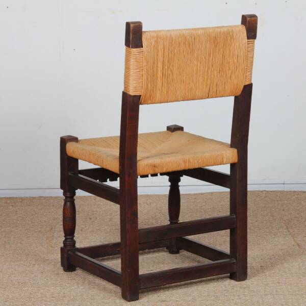 Set of 4 rush-seated chairs in solid oak, 1950.