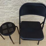 Black metal chair and stool set