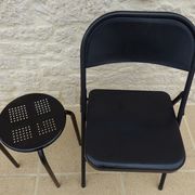 Black metal chair and stool set