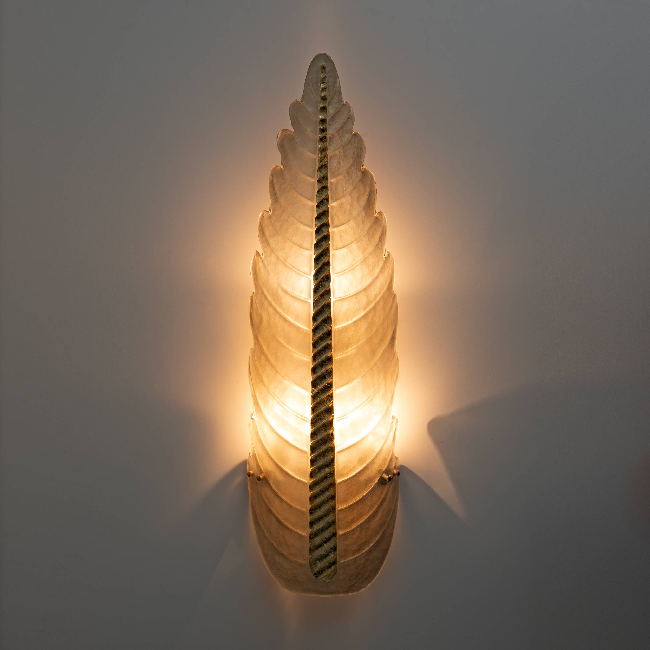 Pair of Mid-Century Modern Murano Glass Amethyst Pink Big Leafs Sconces