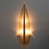 Pair of Mid-Century Modern Murano Glass Amethyst Pink Big Leafs Sconces