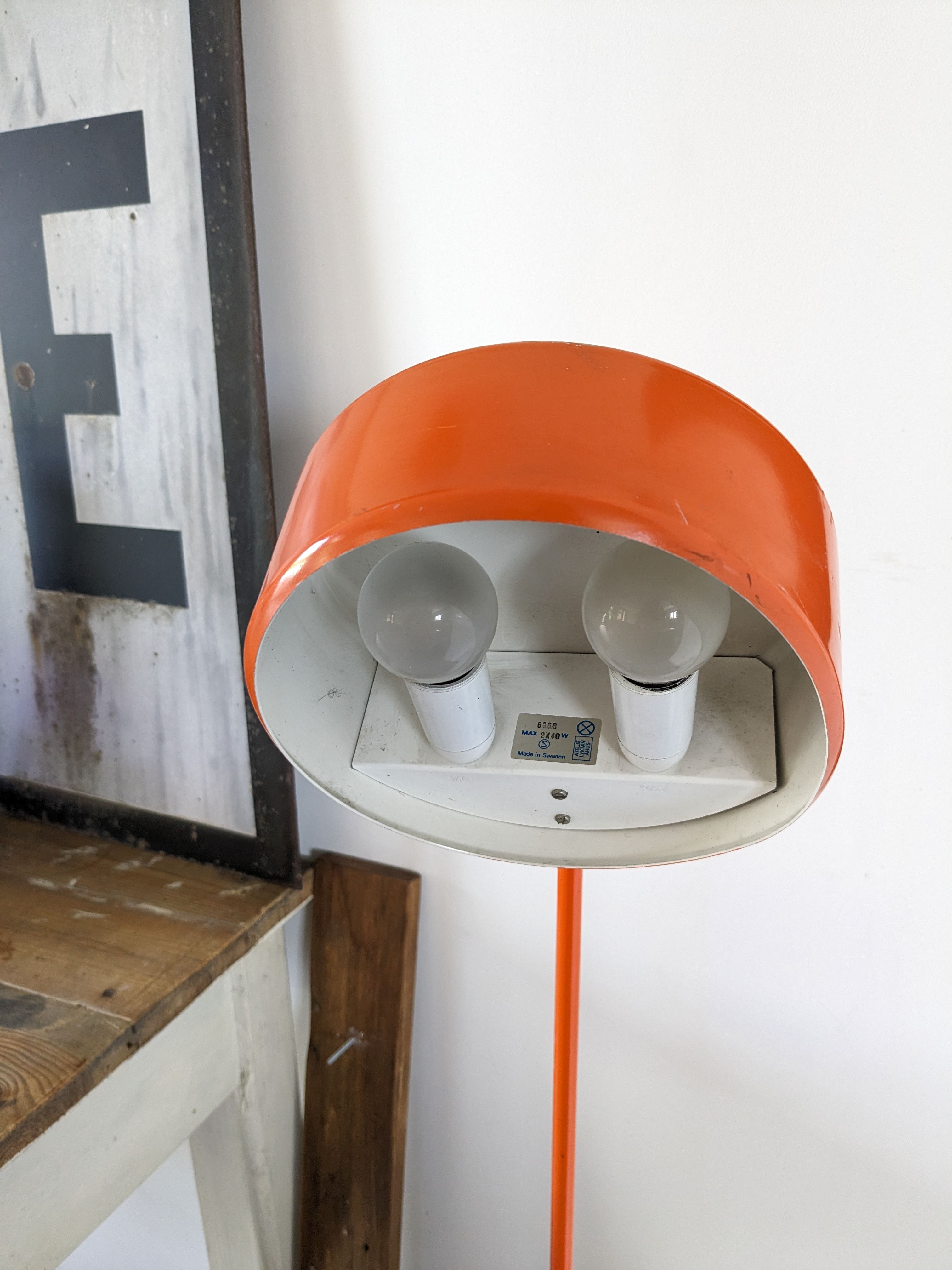 Large vintage orange lamp by Anders Pehrson for the Atelje Lyktan 1970