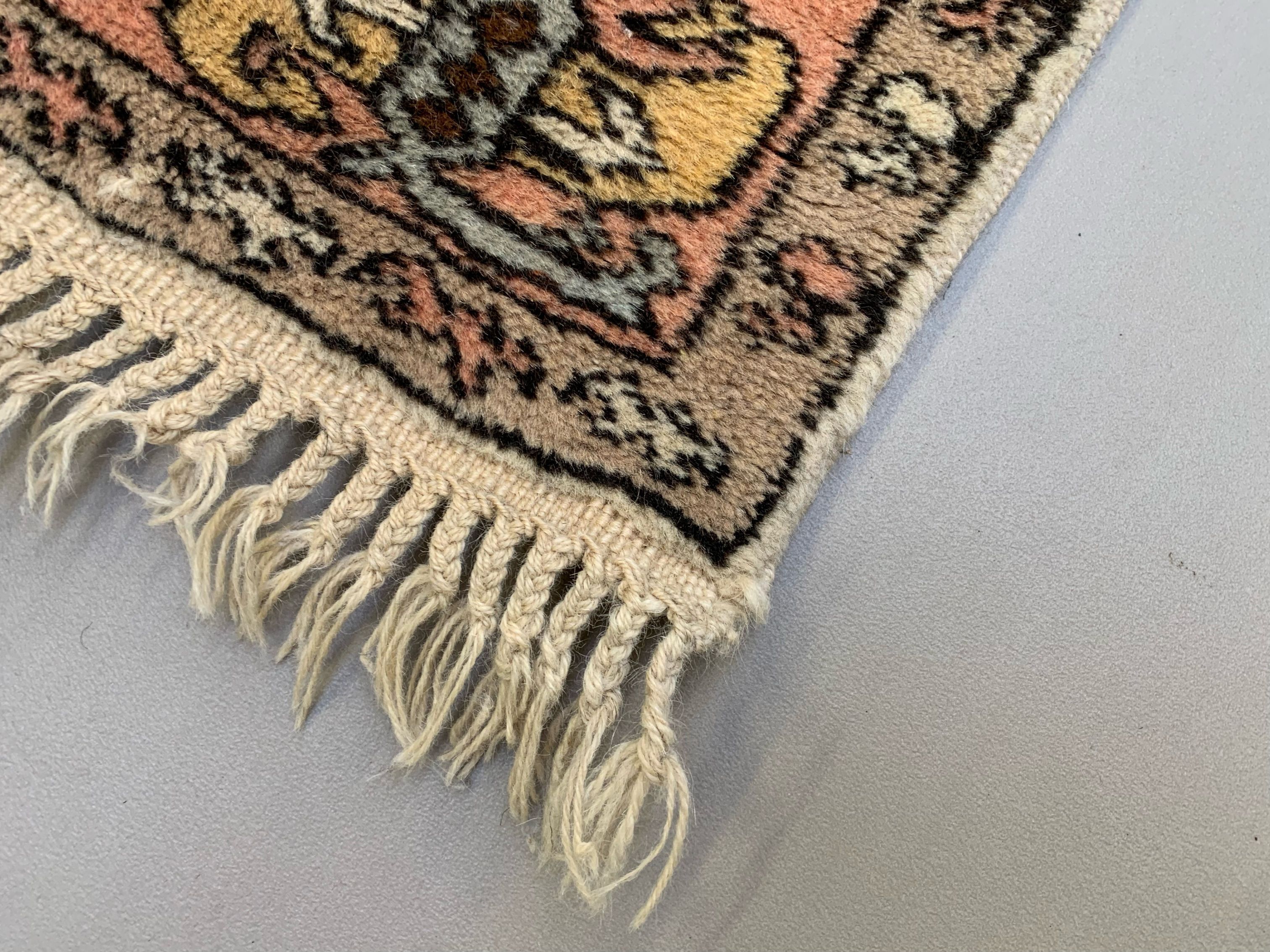 Vintage Turkish Runner 320x86 cm Kula Rug, Terracotta Red, Green, Beige