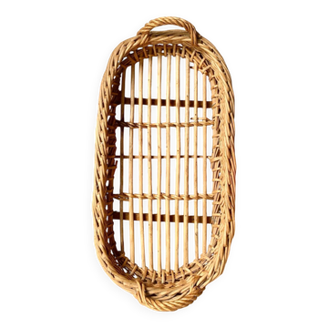 Claie ancienne rotin et bois avec poignées
