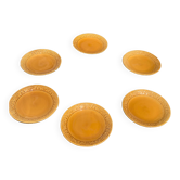 6 flat plates slip, enamelled ceramic ochre, mustard yellow, stamped Gien