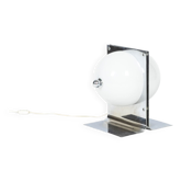 Lampe de table en métal poli et opaline, années 1970
