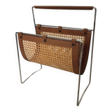 Porte-revues design cuir chrome cannage