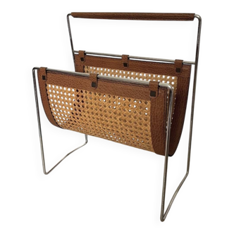 Leather chrome cane magazine rack