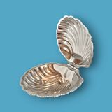 Vintage stainless steel and glass shell butter dish with knife - in its box