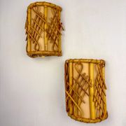 Pair of mid-century rattan wall sconces, circa 1970s, Italy