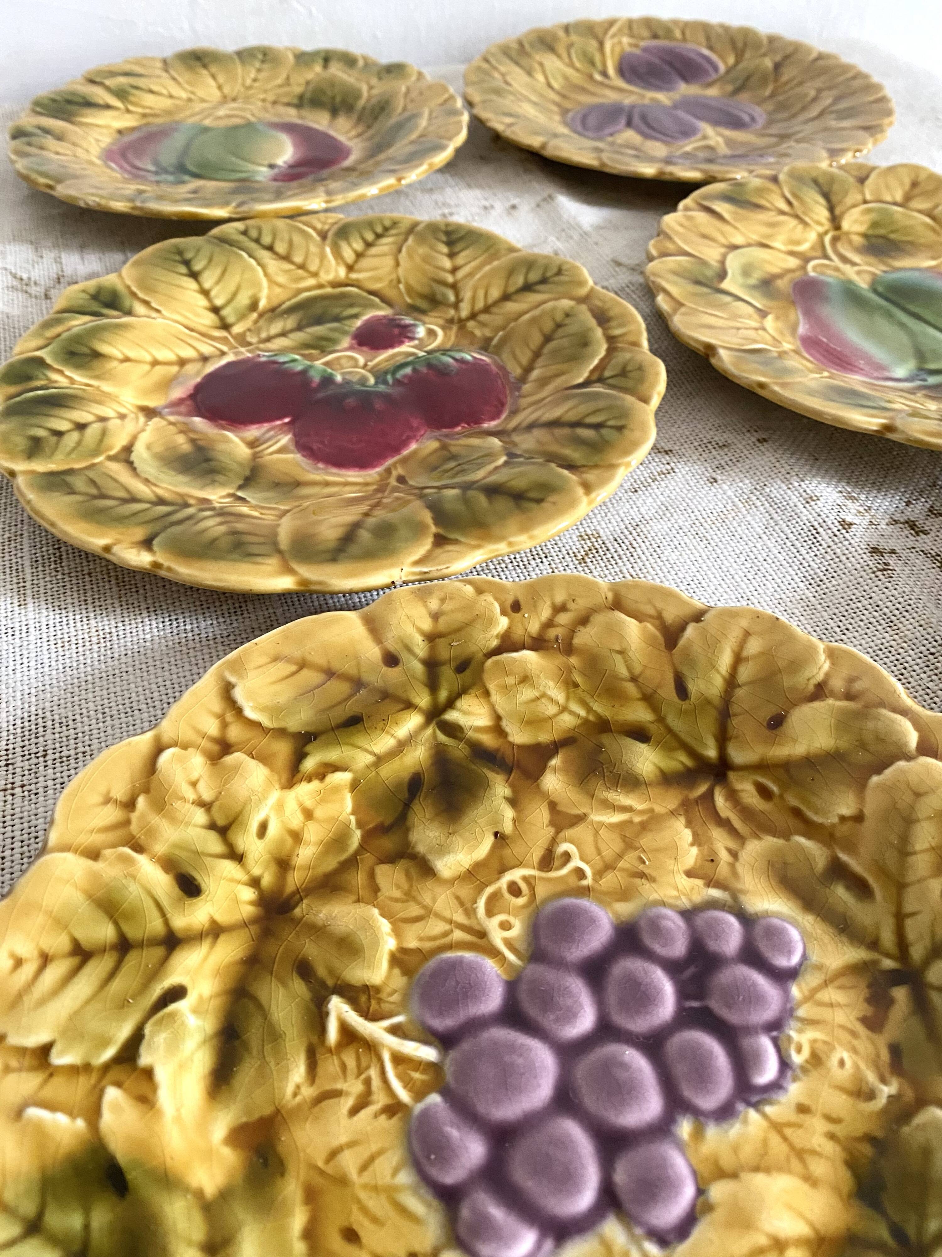 Sarreguemines barbotine plates with fruit decoration