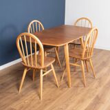 Retro Blonde Ercol Model 383 Dining Table & Four Model 370 Windsor Kitchen Dining Chairs