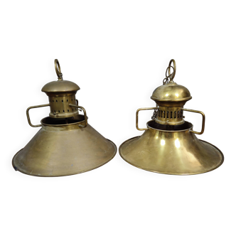 Pair of antique marine suspensions in gilded brass.