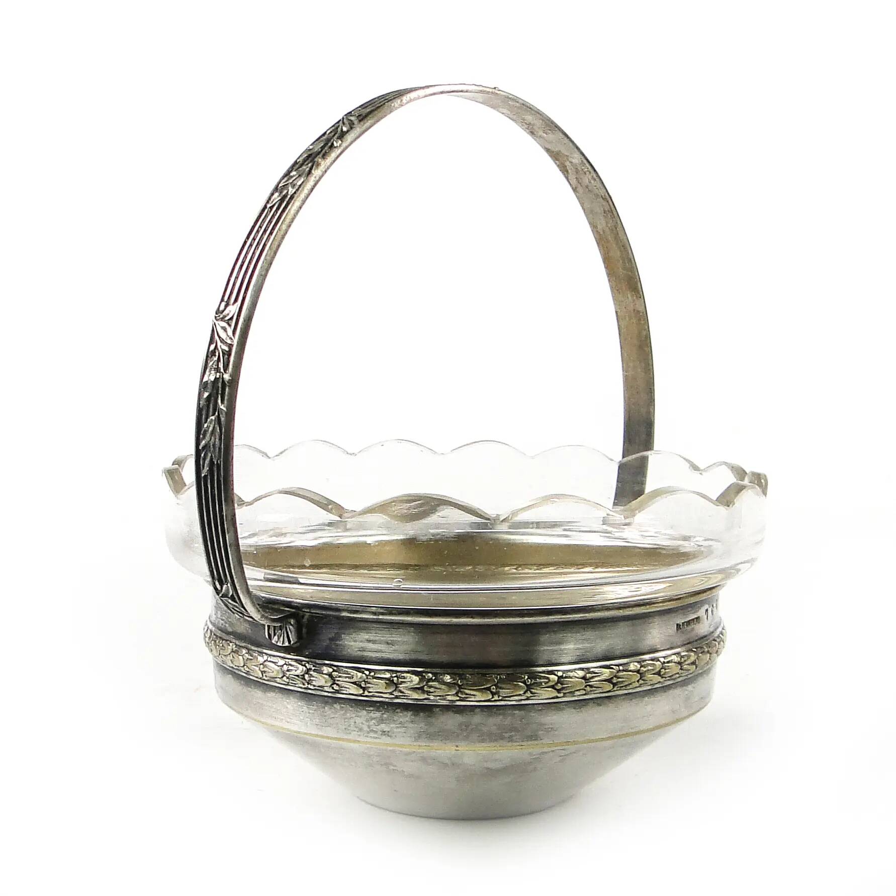 Basket sugar bowl Eclecticism, silver-plated brass, crystal, Poland, 1930s.