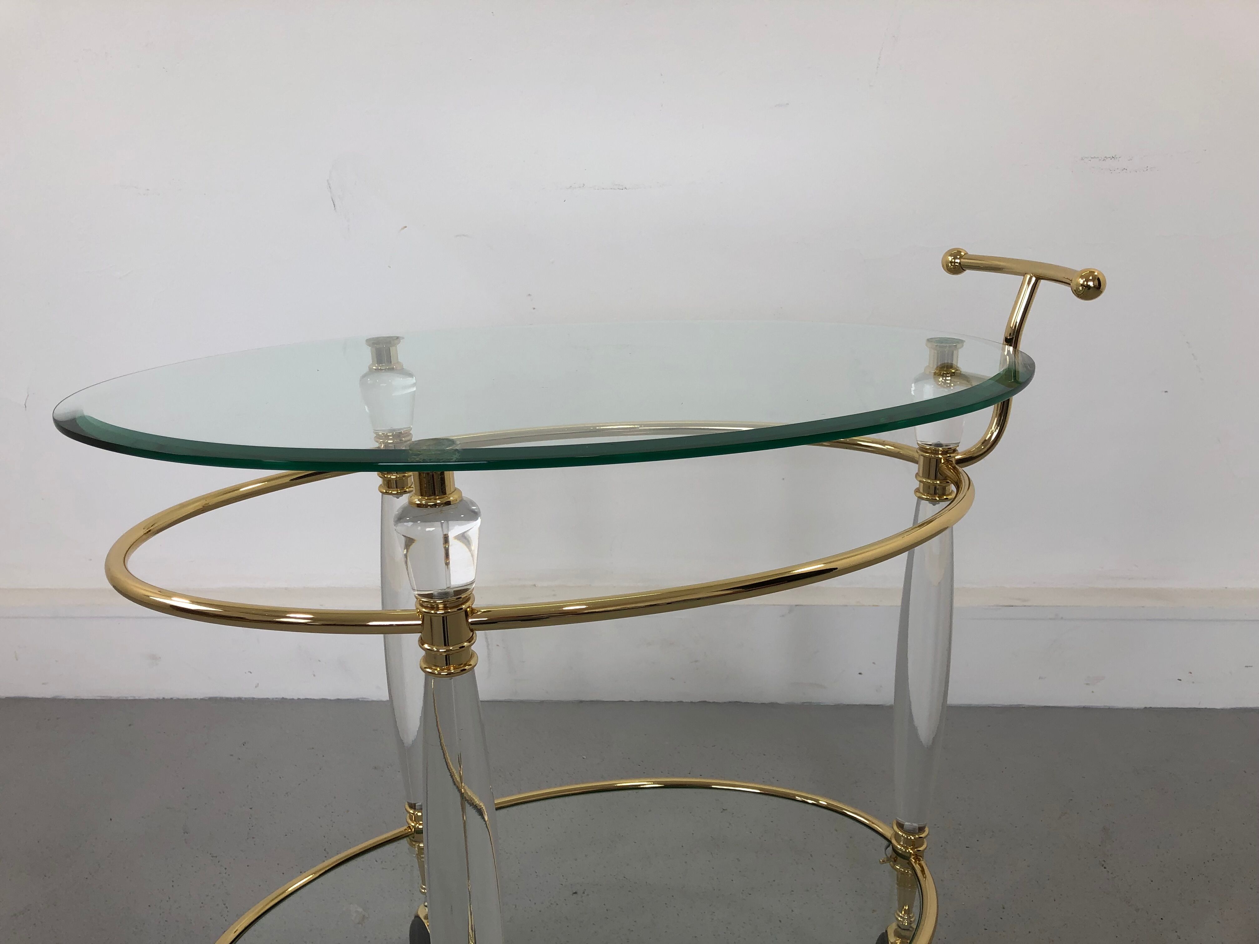 Chariot de chariot de chariot italien en laiton et en verre, années 1970