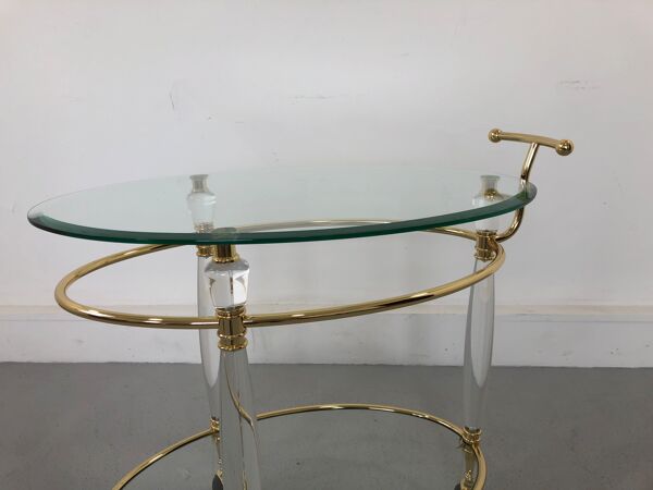 Chariot de chariot de chariot italien en laiton et en verre, années 1970